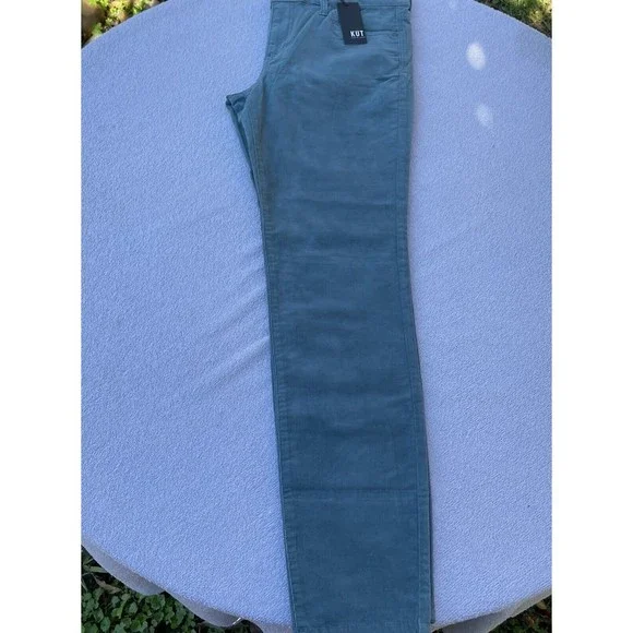 Kut From The Kloth Corduroy Pants Women's Size 12 Diana Skinny Teal Blue New - Picture 12 of 15